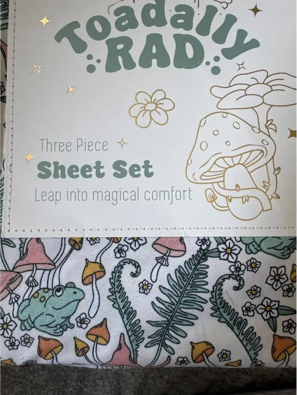 Toadally Rad Twin Sheet Set – Frog & Mushroom Print, 3‑Piece